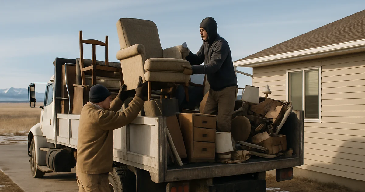 Crew loading household junk into a hauling truck in Great Falls, MT