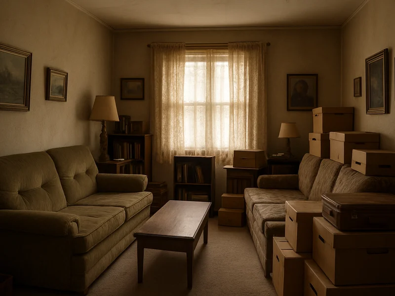 Furnished living room of an older home before an estate cleanout