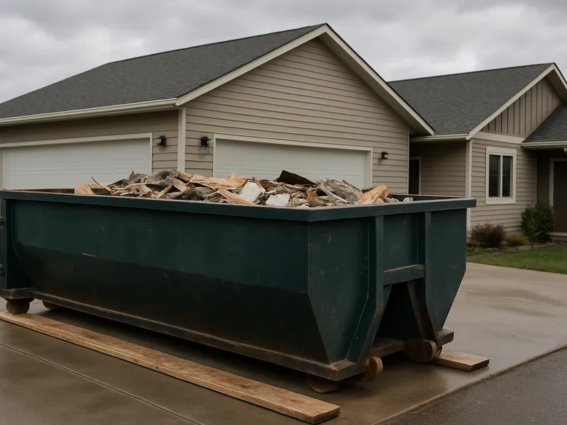 Container in a residential driveway